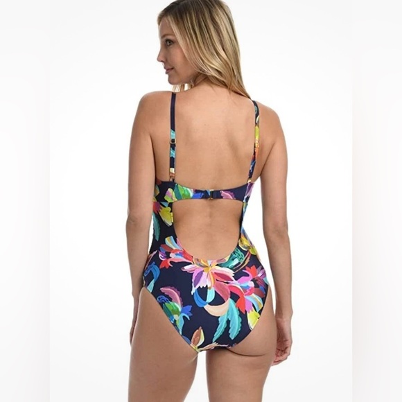 La Blanca Indigo Sea Twist Keyhole Push Up 1pc Swimsuit 12 Large NWT - Picture 2 of 6